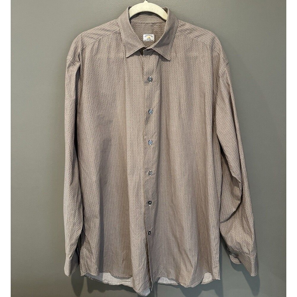 Maus & Hoffman Shirt Mens XL Geometric Taupe Button Up Made in Italy Solemare